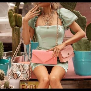 House of CB Light Green Puff Sleeve Mini Dress